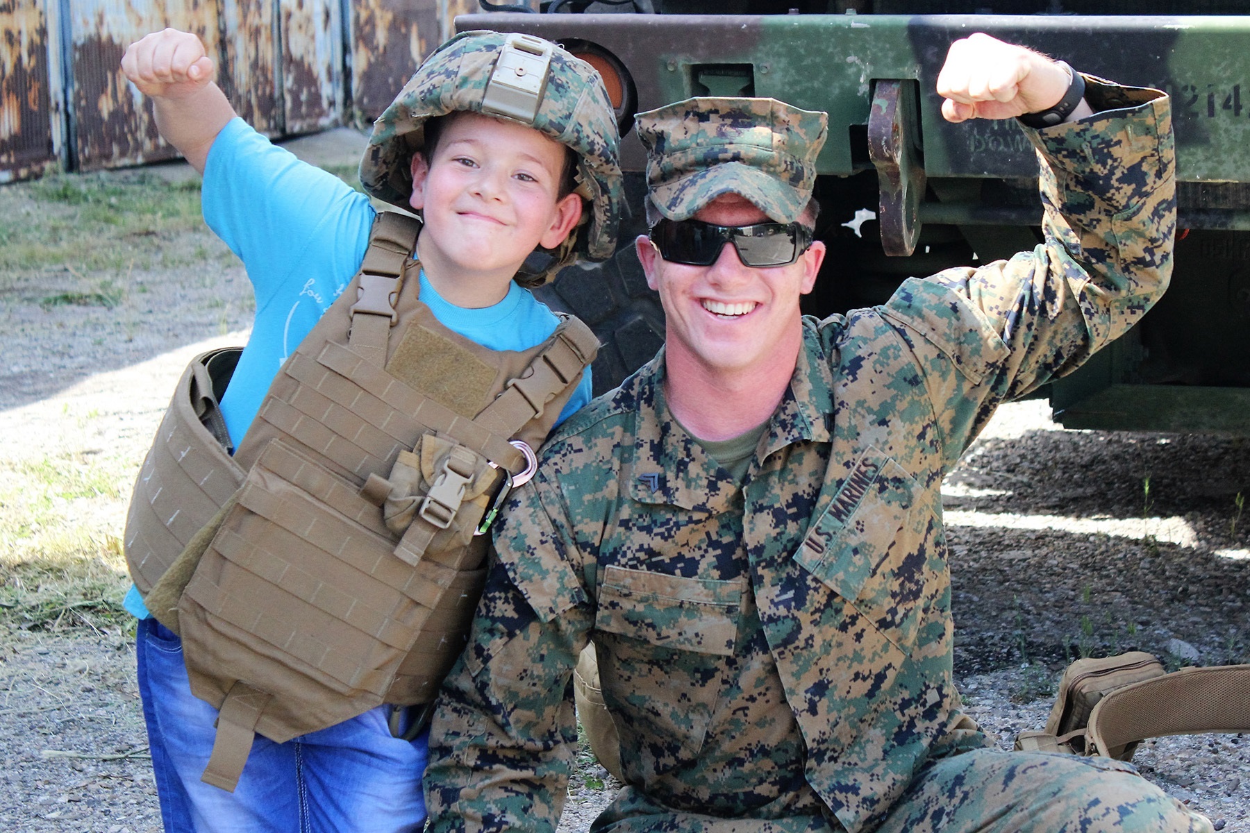Military Dad Posing with Young Boy